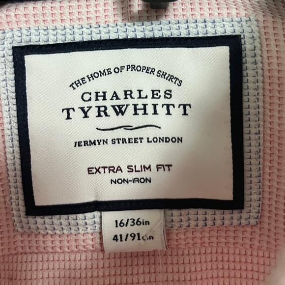 NWOT Charles Tyrwhitt Light Pink men’s Dress Shirt extra slim fit 16/36 41/91 - Picture 3 of 4